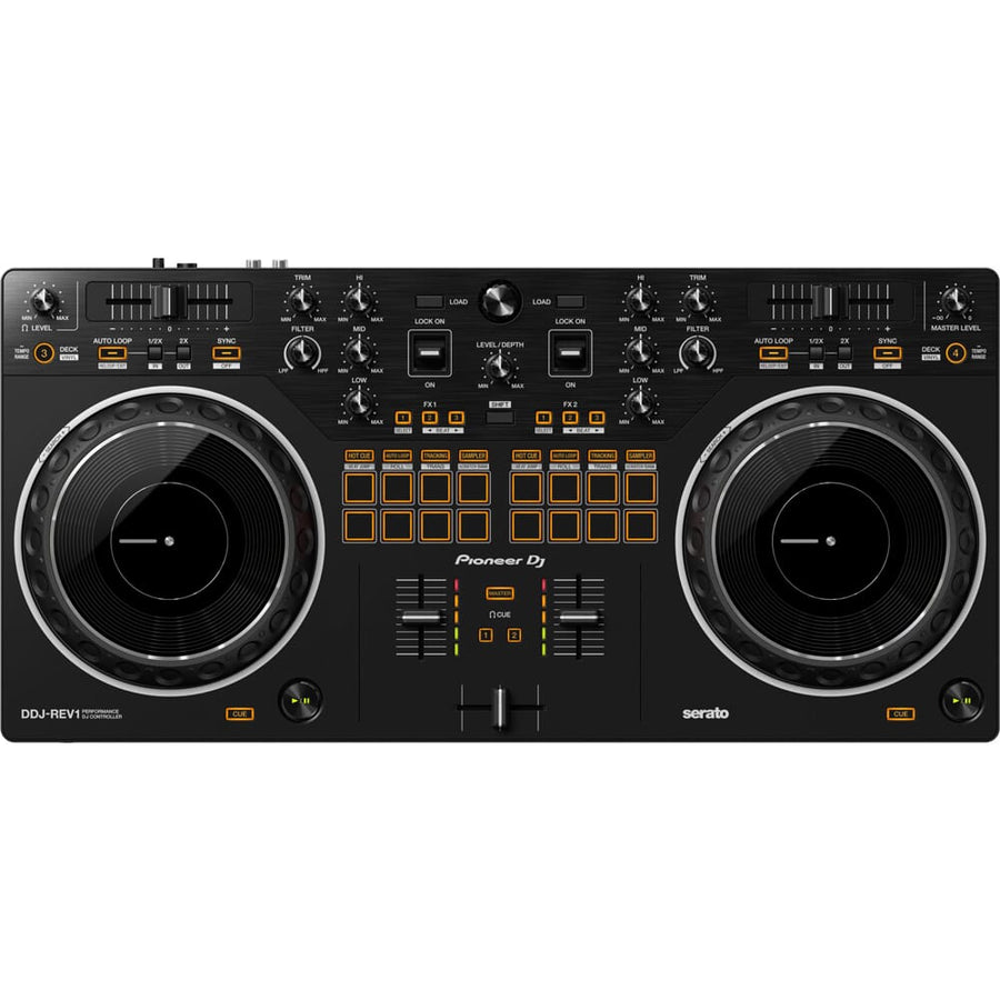 Pioneer DJ DDJ-REV1 Serato DJ Controller, DM-40D Speakers, Laptop Stand & HDJ-CUE1 Headphones Bundle Deal