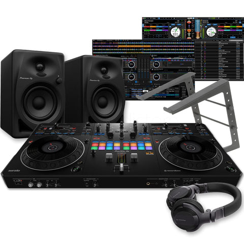 Pioneer DJ DDJ-REV5 Serato DJ Controller, DM-40D Speakers, Laptop Stand & HDJ-CUE1 Headphones Bundle