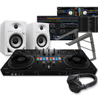 Pioneer DJ DDJ-REV5 Serato DJ Controller, DM-40D White Speakers, Laptop Stand & HDJ-CUE1 Headphones Bundle