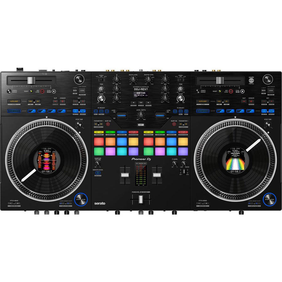 Pioneer DJ DDJ-REV7, Motorised Battle-Style Serato DJ Pro Controller + Decksaver Bundle