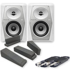 Pioneer DJ VM-50 White Active DJ Speakers (Pair) + Isolation Pads & Cables Bundle Deal