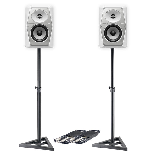Pioneer DJ VM-50 White Active DJ Speakers (Pair) + Stands & Cables Bundle Deal