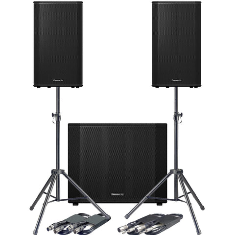 Pioneer DJ XPRS152 + XPRS1182ST + Tripod Stands & Leads Bundle Deal
