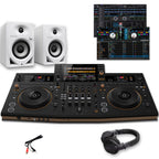 Pioneer DJ Opus Quad Standalone DJ System, DM-40D White Speakers + HDJ-CUE1 Headphones Bundle Deal