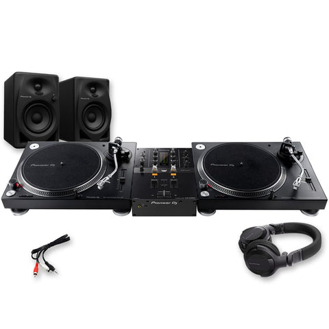 Pioneer DJ PLX500 Turntables, DJM-250 MK2 Mixer, DM-40D Speakers & HDJ-CUE1 Headphones Bundle