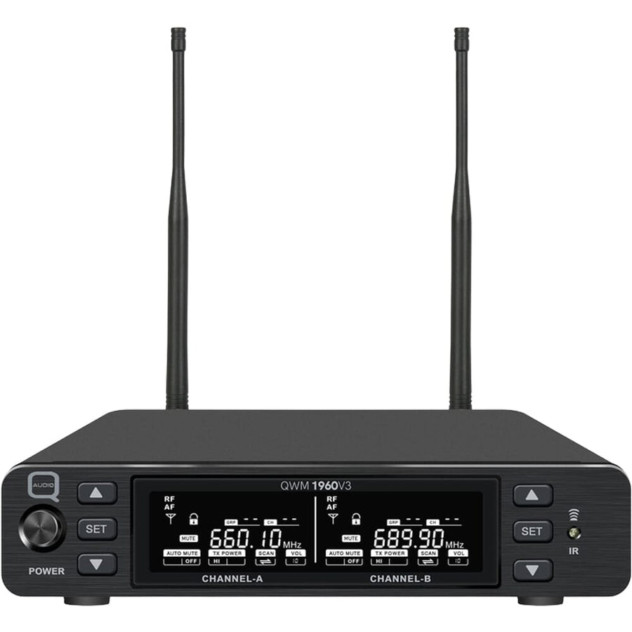 Q-Audio QWM 1960 V3 BP 606-614 MHz, UHF Dual Channel True Diversity Belt Pack Wireless Mic System (PMSE Licence Required)