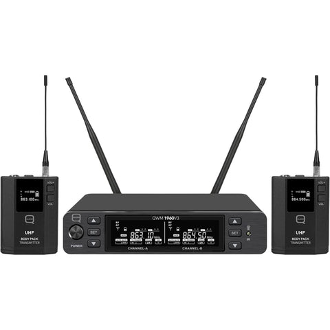 Q-Audio QWM 1960 V3 BP 606-614 MHz, UHF Dual Channel True Diversity Belt Pack Wireless Mic System (PMSE Licence Required)