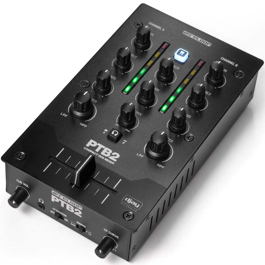 Reloop PTB-2, Portable USB-C Powered 2-Channel DJ Mixer with DVS & Bluetooth Interface