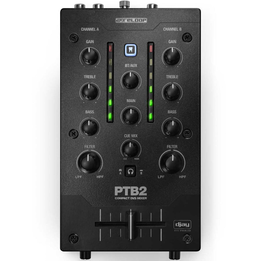Reloop PTB-2, Portable USB-C Powered 2-Channel DJ Mixer with DVS & Bluetooth Interface
