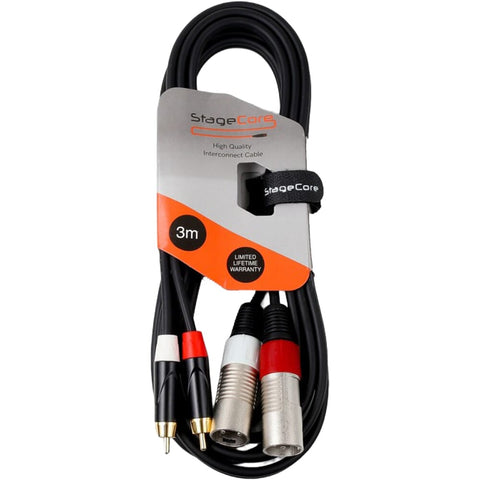 StageCore iCore 370, 2 x XLRm to 2 x RCAm 3 Metre Unbalanced Audio Cable