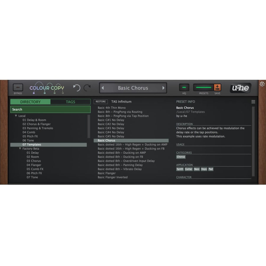 u-he Colour Copy Bucket Brigade Delay VST Effect, Software Download