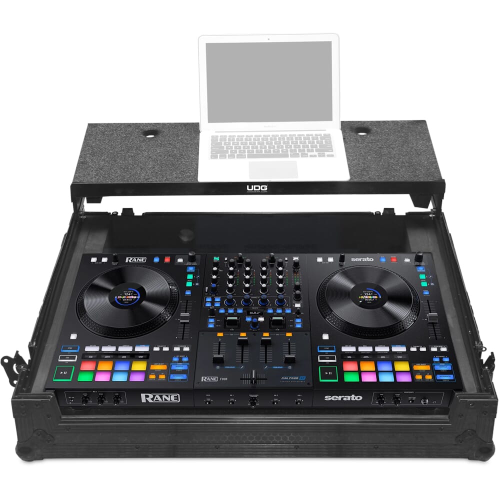 UDG Ultimate Flight Case Rane Four/Performer Black Plus (Laptop Shelf + Wheels)
