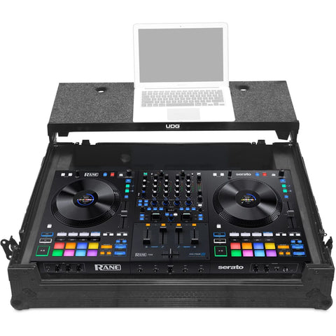 UDG Ultimate Flight Case Rane Four/Performer Black Plus (Laptop Shelf + Wheels)