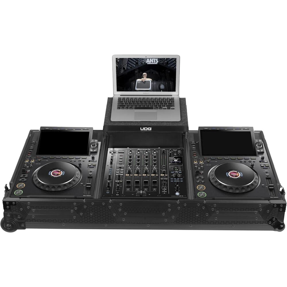UDG Ultimate Flight Case Set AlphaTheta CDJ-3000X/DJM-A9 Black Plus, Shelf & Wheels (U91111BL)