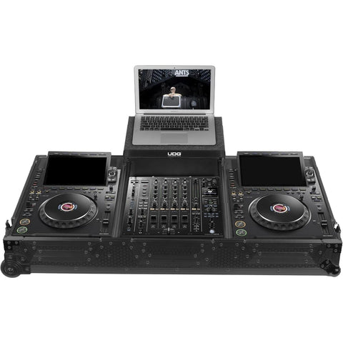 UDG Ultimate Flight Case Set AlphaTheta CDJ-3000X/DJM-A9 Black Plus, Shelf & Wheels (U91111BL)