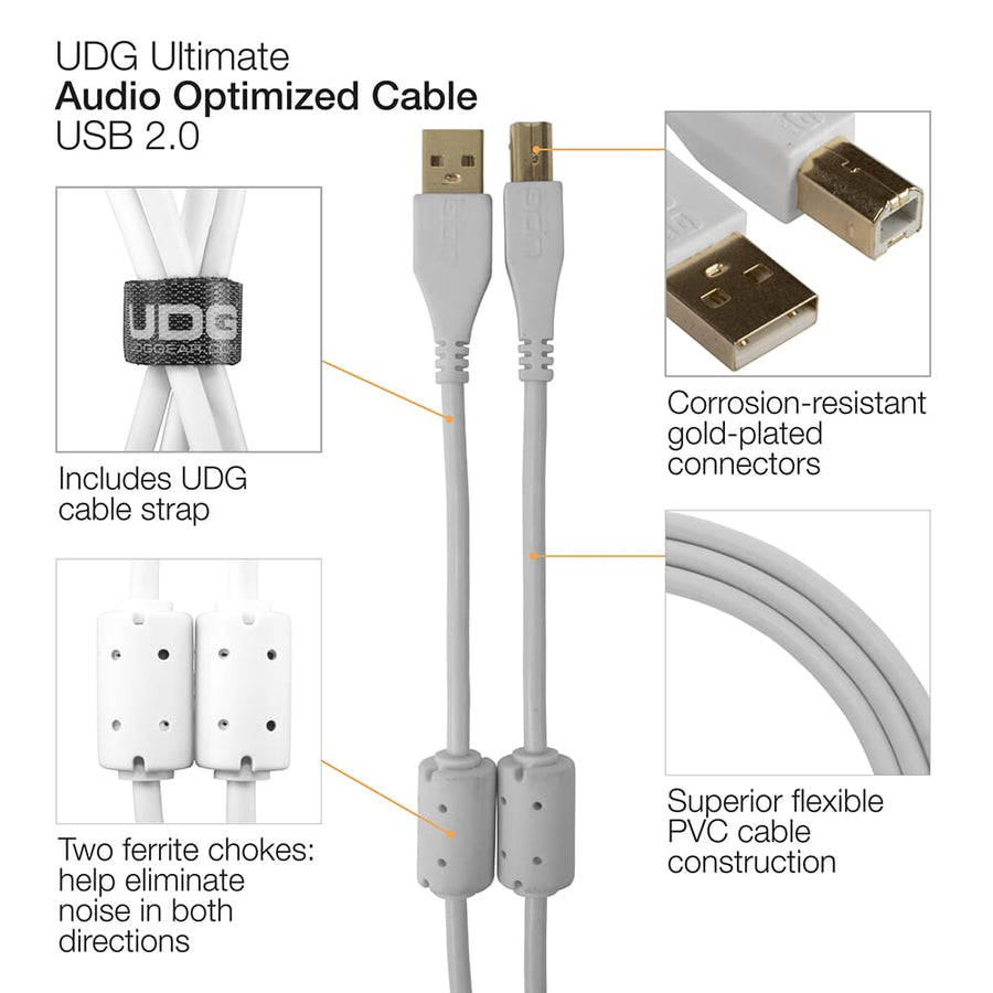 UDG USB-A to USB-B Straight Cable, White 3 Metre