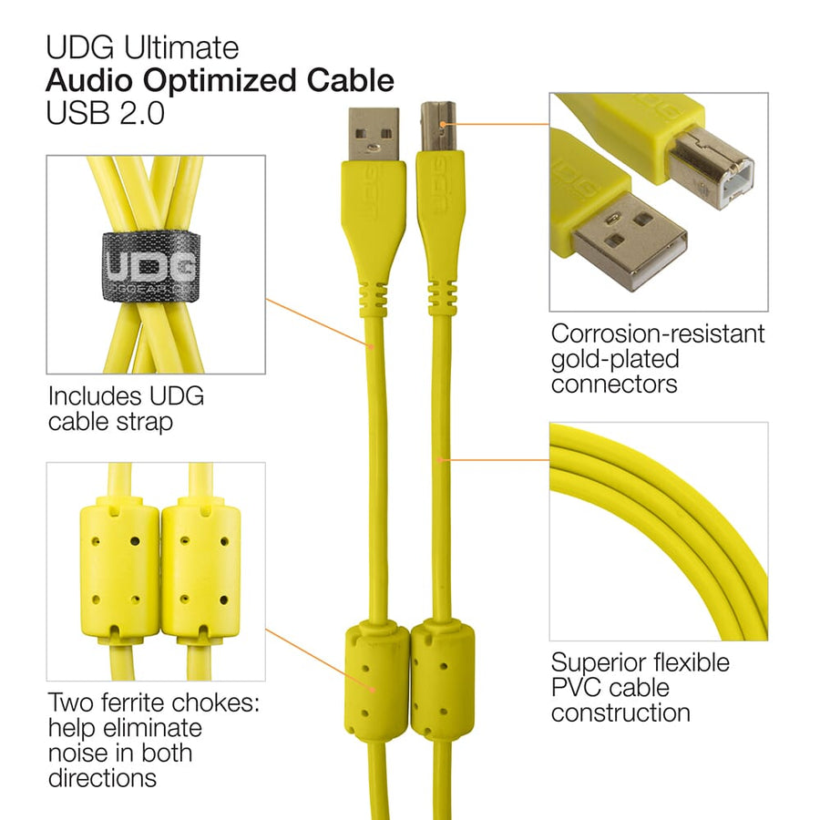 UDG USB-A to USB-B Straight Cable, Yellow, 1 Metre