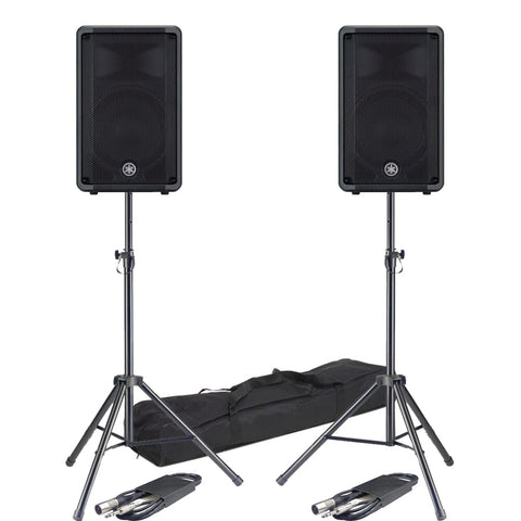 Yamaha DBR 10 Active PA Speakers + Tripod Stands & Leads Bundle
