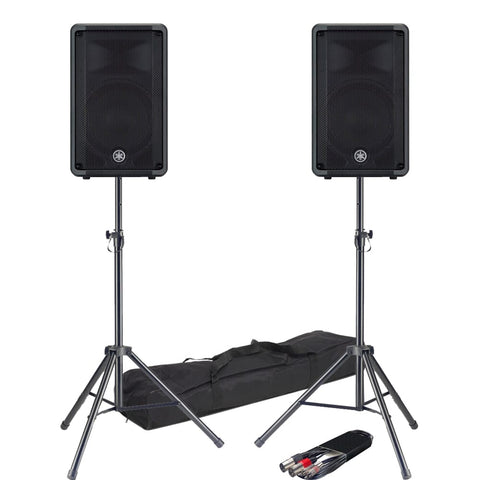 Yamaha DBR 10 Active PA Speakers + Tripod Stands & Leads Bundle