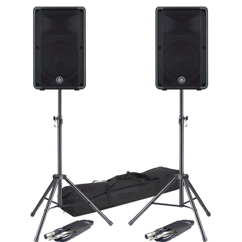 Yamaha DBR 12 Active PA Speakers + Tripod Stands & Leads Bundle