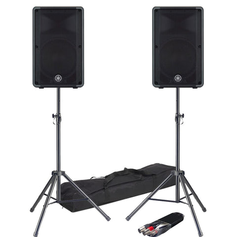 Yamaha DBR 12 Active PA Speakers + Tripod Stands & Leads Bundle