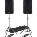 Yamaha DBR 15 Active PA Speakers + Tripod Stands & Leads Bundle
