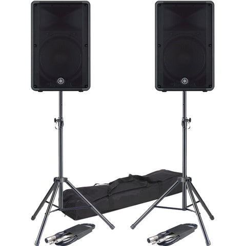 Yamaha DBR 15 Active PA Speakers + Tripod Stands & Leads Bundle