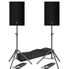 Yamaha DZR 12 Active PA Speakers + Tripod Stands & Leads Bundle