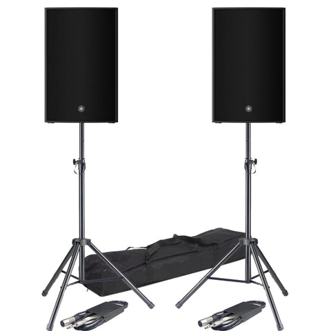 Yamaha DZR 12 Active PA Speakers + Tripod Stands & Leads Bundle