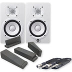 Yamaha HS5 White Active Studio Monitors, Isolation Pads & Leads Bundle