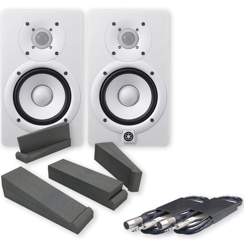 Yamaha HS5 White Active Studio Monitors, Isolation Pads & Leads Bundle