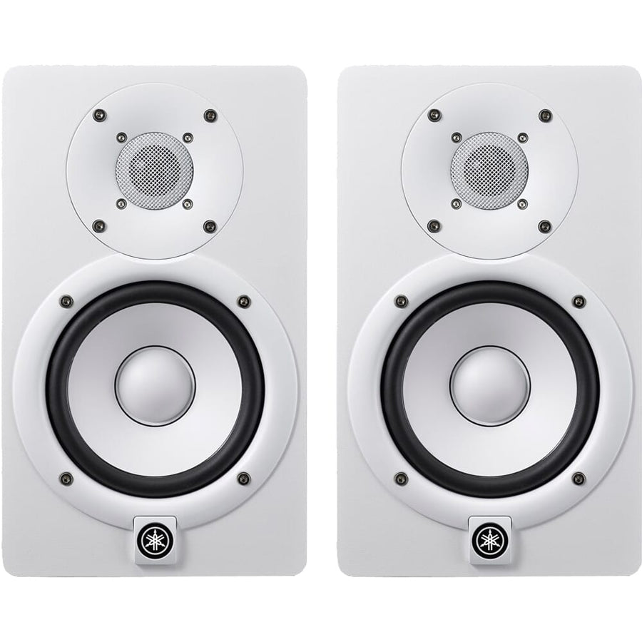 Yamaha HS5 White Active Studio Monitors, Isolation Pads & Leads Bundle