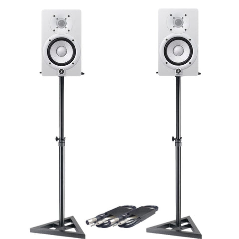 Yamaha HS5 White Active Studio Monitors + Stands & Leads