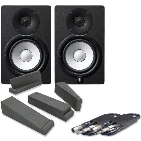 Yamaha HS7 Black Active Studio Monitors, Isolation Pads & Leads Bundle