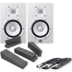 Yamaha HS7 White Active Studio Monitors, Isolation Pads & Leads Bundle
