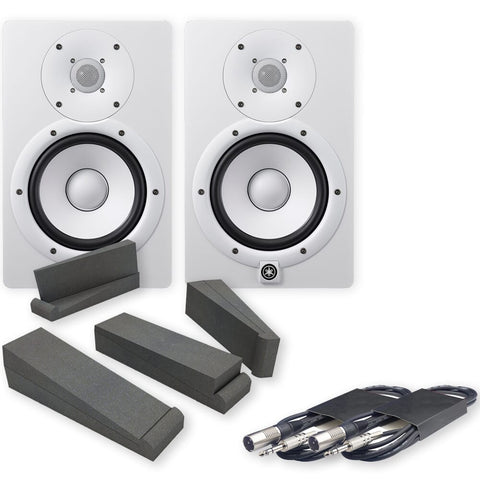 Yamaha HS7 White Active Studio Monitors, Isolation Pads & Leads Bundle