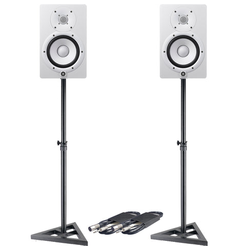 Yamaha HS7 White Active Studio Monitors + Stands & Leads