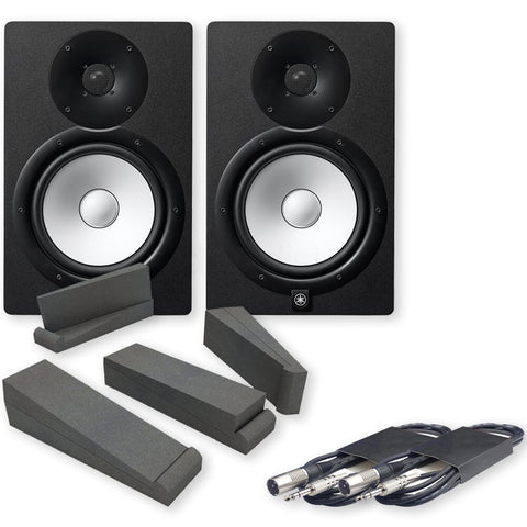 Yamaha HS8 Black Active Studio Monitors, Isolation Pads & Leads Bundle