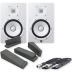 Yamaha HS8 White Active Studio Monitors, Isolation Pads & Leads Bundle