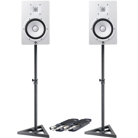 Yamaha HS8 White Active Studio Monitors + Stands & Leads