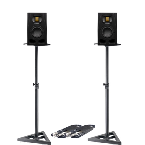 Adam Audio A4V Active Studio Monitors + Stands + Leads Bundle