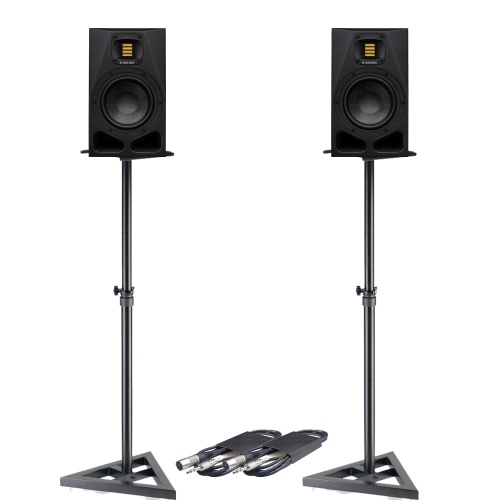 Adam Audio A7V Active Studio Monitors + Stands + Leads Bundle