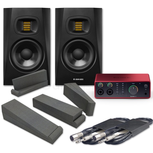 Adam Audio T5V (Pair) + Focusrite Scarlett 4i4 (G4), Pads & Leads Bundle Deal