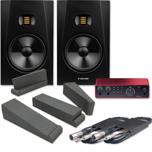 Adam Audio T8V (Pair) + Focusrite Scarlett 2i2 (G4), Pads & Leads Bundle Deal