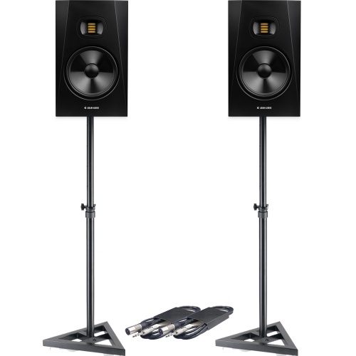 Adam Audio T8V Active Studio Monitors + Stands & Leads Bundle