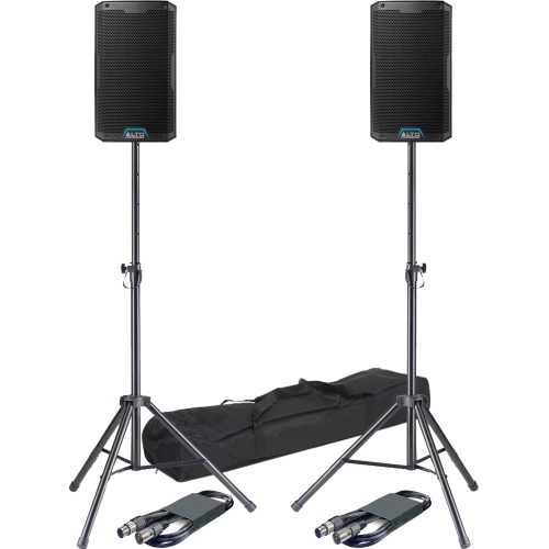 Alto TS408 8'' Active Bluetooth PA Speakers + Tripod Stands & Leads Bundle