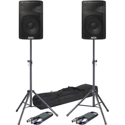 Alto TX310, 10'' Active PA Speakers + Tripod Stands & Leads Bundle