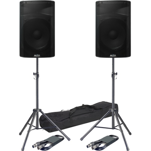 Alto TX315, 15'' Active PA Speakers + Tripod Stands & Leads Bundle