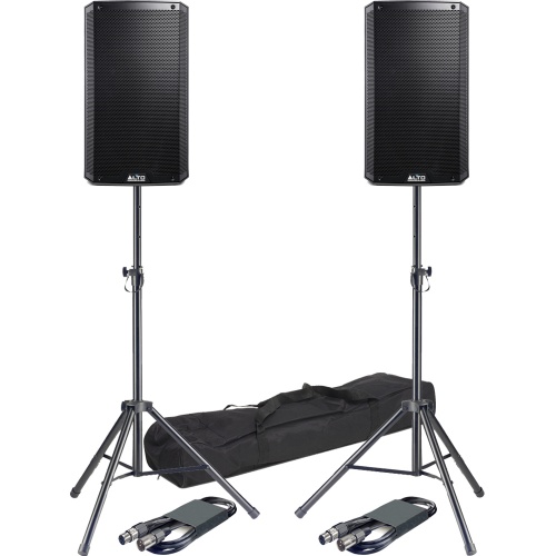 Alto TS312 12'' Active PA Speakers + Tripod Stands & Leads Bundle
