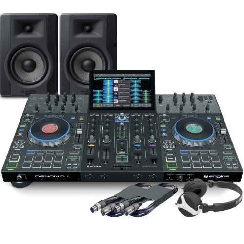 Denon Prime 4 Controller, M-Audio BX5 D3 Speakers & Headphones Bundle